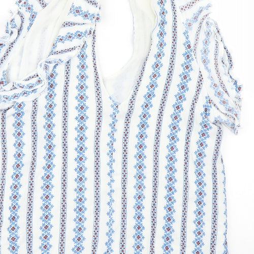 CAMEO ROSE Womens Blue Geometric  Basic Blouse Size 12