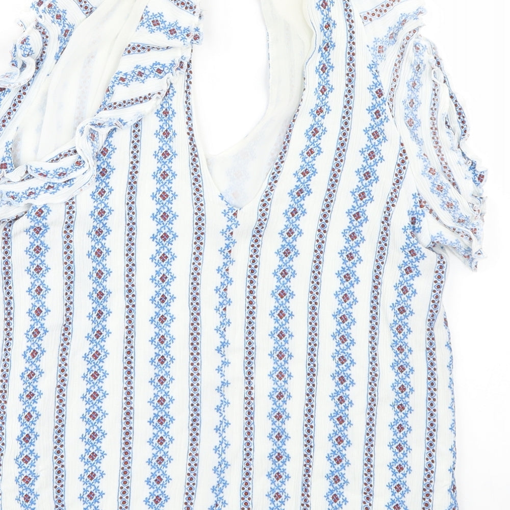 CAMEO ROSE Womens Blue Geometric  Basic Blouse Size 12