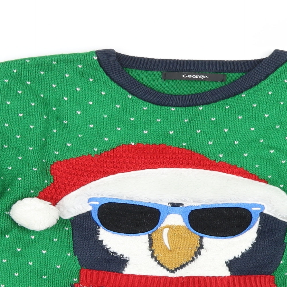 George Boys Green Geometric Knit Pullover Jumper Size 8-9 Years  - Christmas