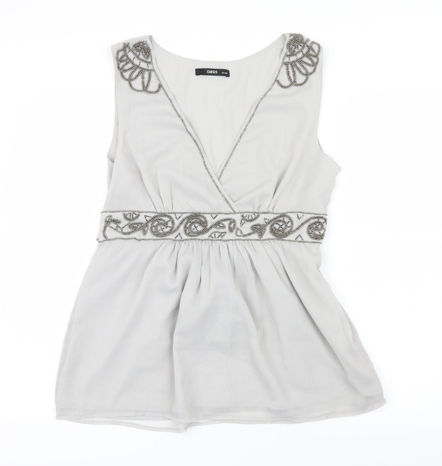 Oasis Womens Grey  Mesh Basic Blouse Size 14