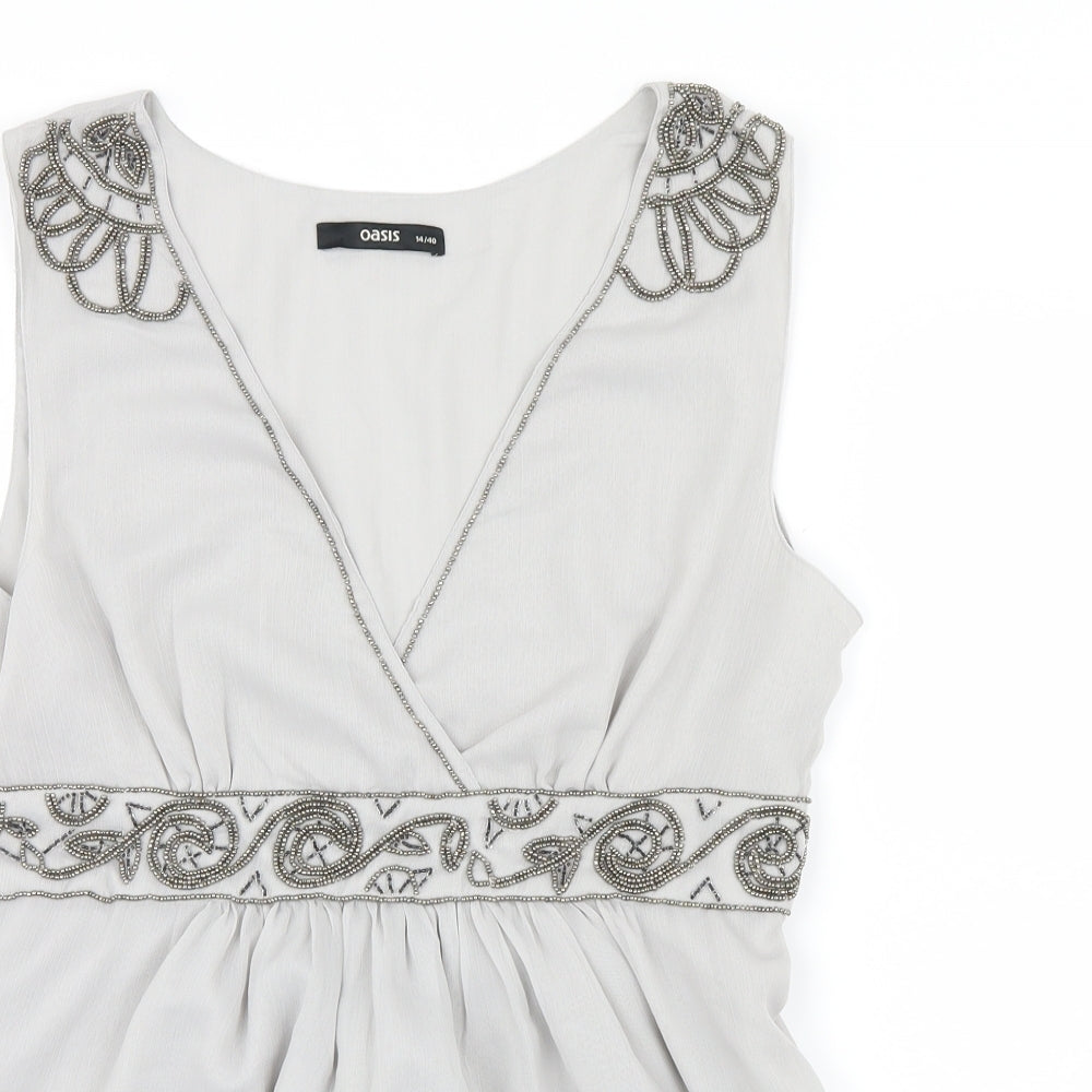 Oasis Womens Grey  Mesh Basic Blouse Size 14