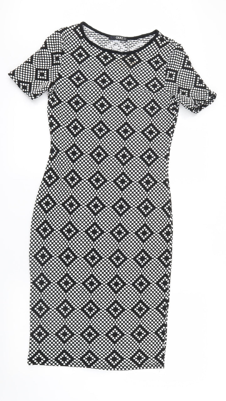 Quiz Womens Black Geometric Shirt Dress Size 12