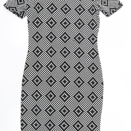 Quiz Womens Black Geometric  Shirt Dress  Size 12
