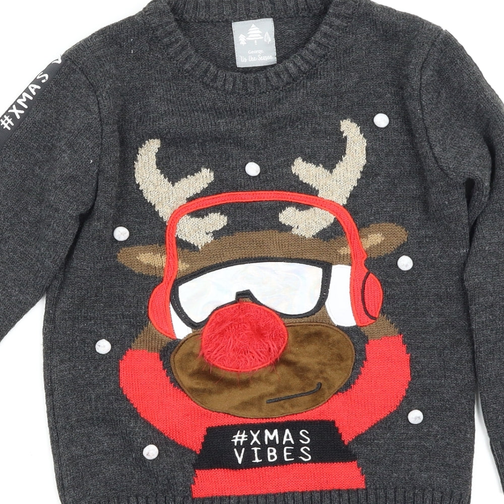 George Boys Grey   Pullover Jumper Size 6-7 Years  - Christmas