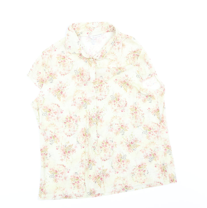 Berkertex Womens Yellow Floral Basic Button-Up Size 16