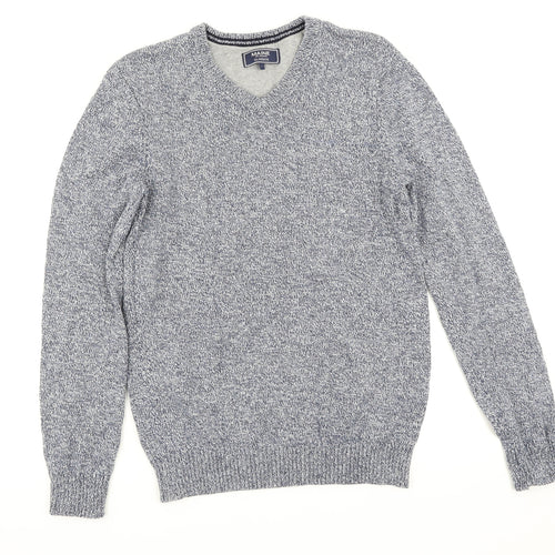 Maine New England Mens Blue Herringbone  Pullover Jumper Size S