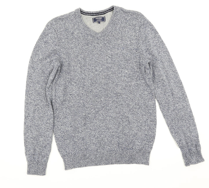 Maine New England Mens Blue Herringbone Pullover Jumper Size S