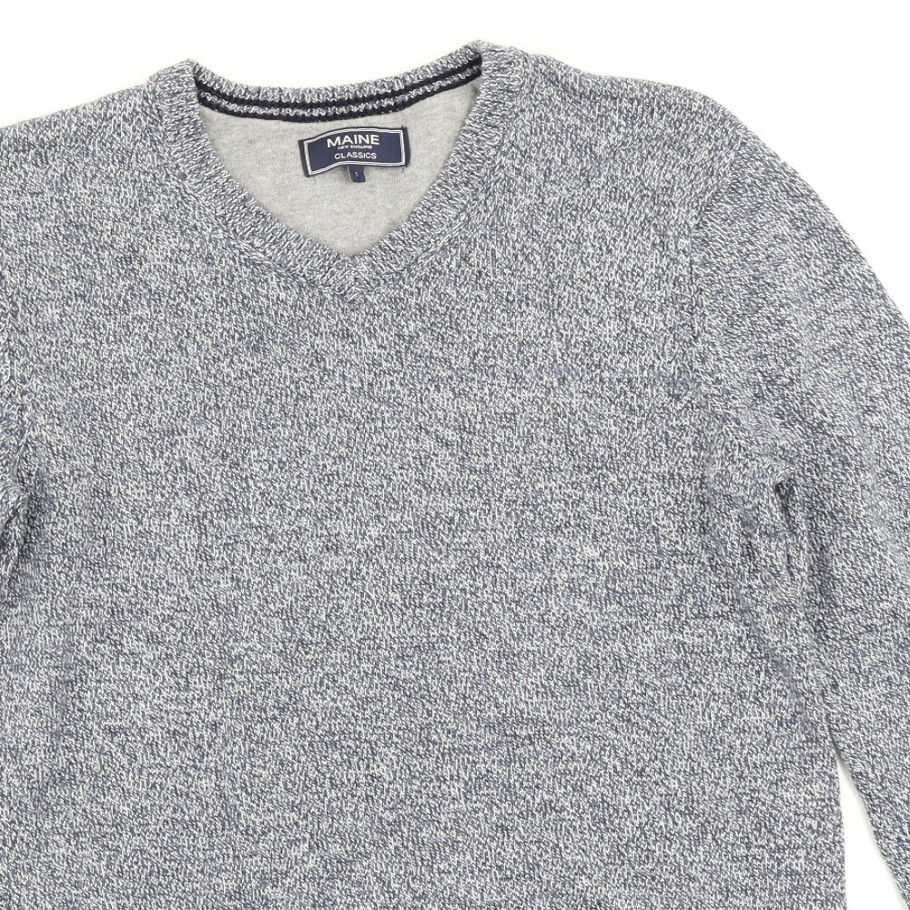 Maine New England Mens Blue Herringbone  Pullover Jumper Size S