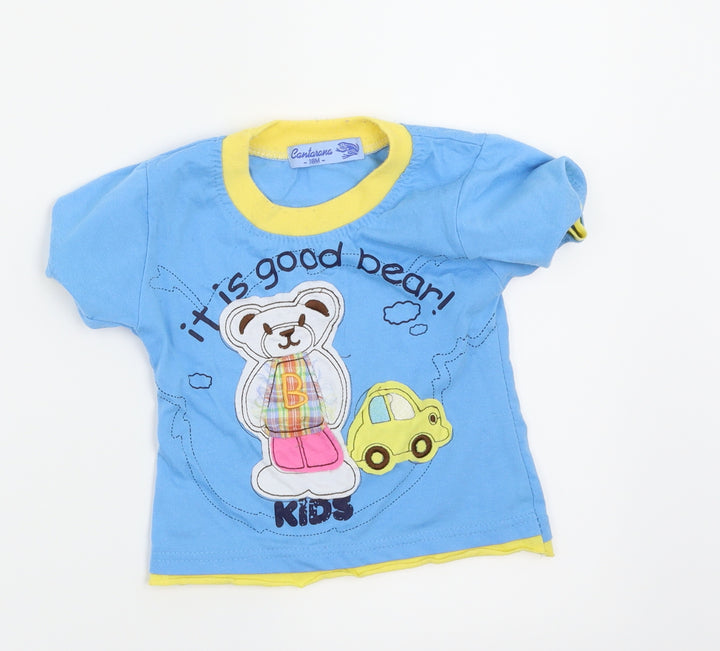Cantarana Boys Blue   Basic T-Shirt Size 18-24 Months  - Teddy Bear