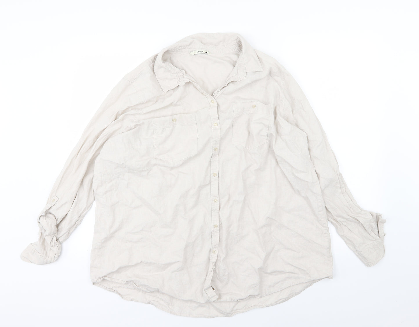 George Womens Beige  Woven Basic Button-Up Size 22