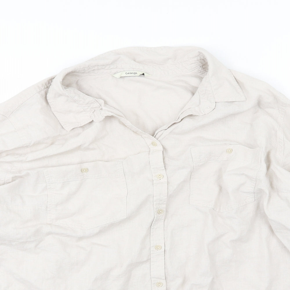 George Womens Beige  Woven Basic Button-Up Size 22
