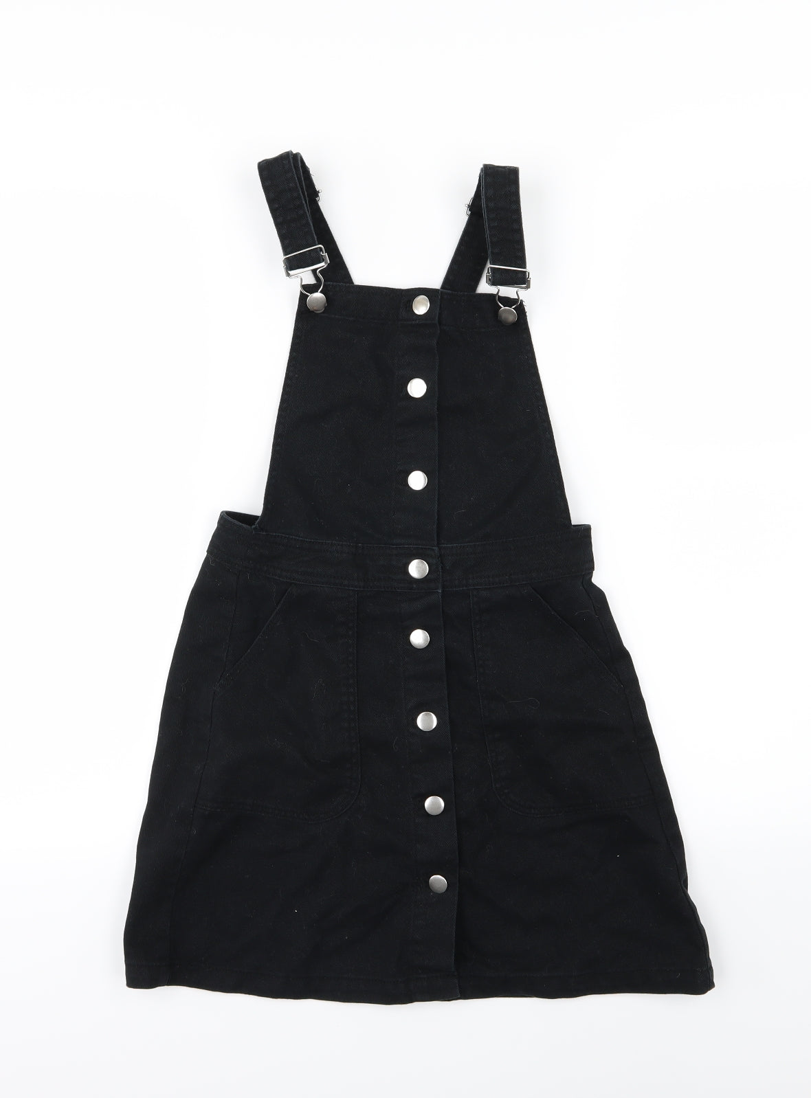 H&M Womens Black  Denim Pinafore/Dungaree Dress  Size 8