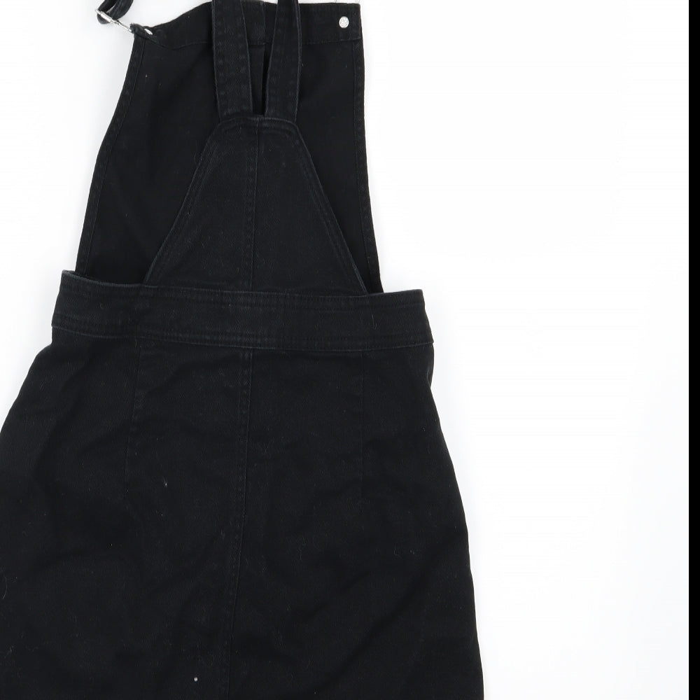 H&M Womens Black  Denim Pinafore/Dungaree Dress  Size 8