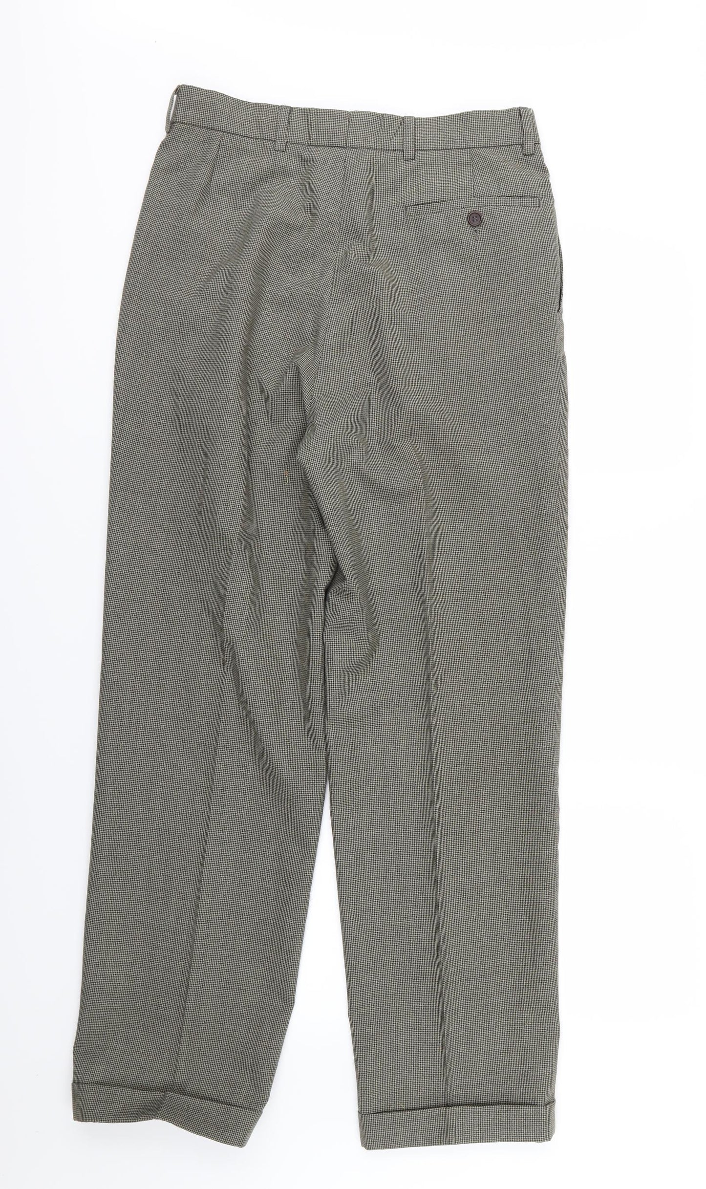NEXT Mens Brown Houndstooth Rayon Trousers  Size 32 L30 in