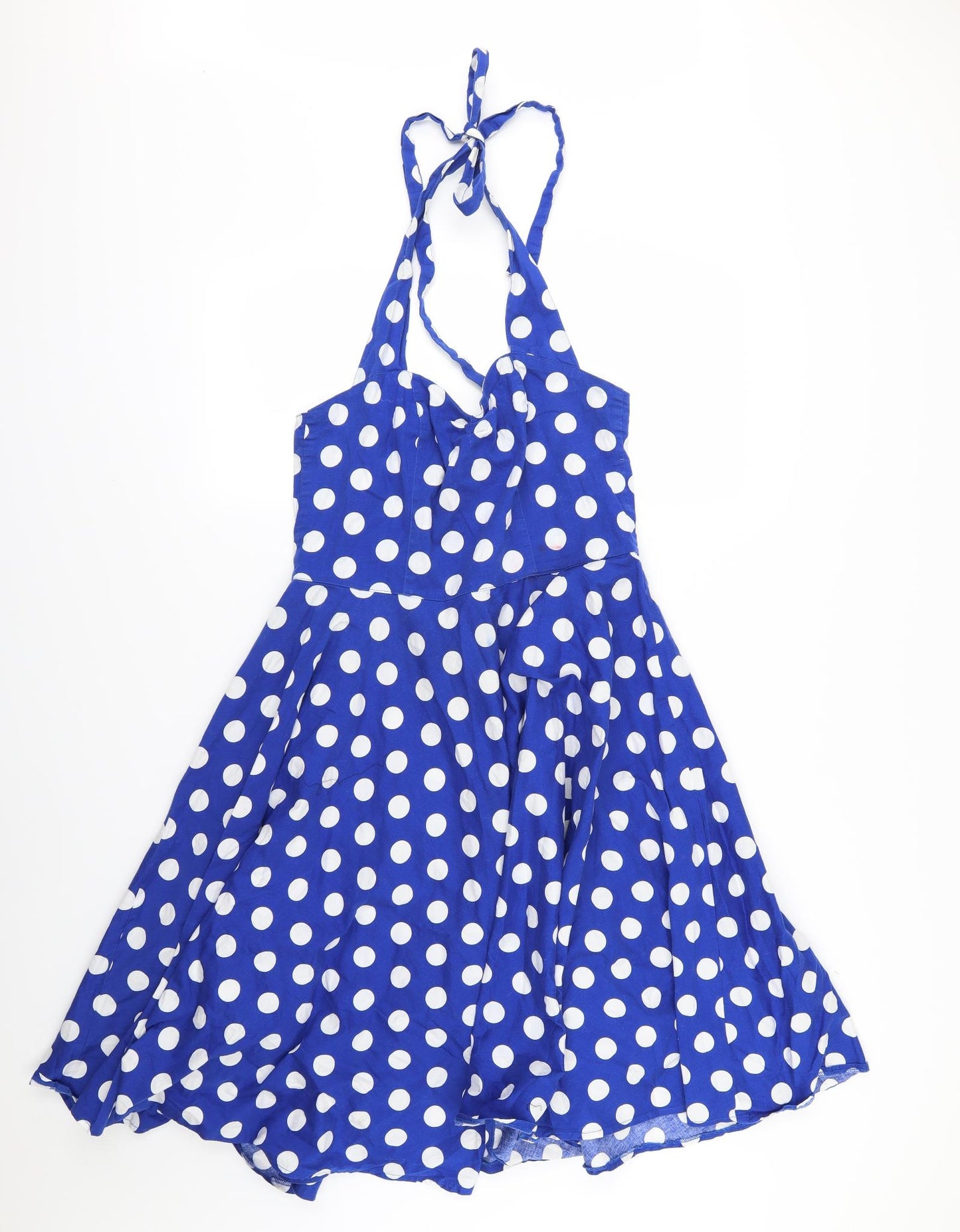 Hell Bunny Womens Blue Polka Dot  Skater Dress  Size L