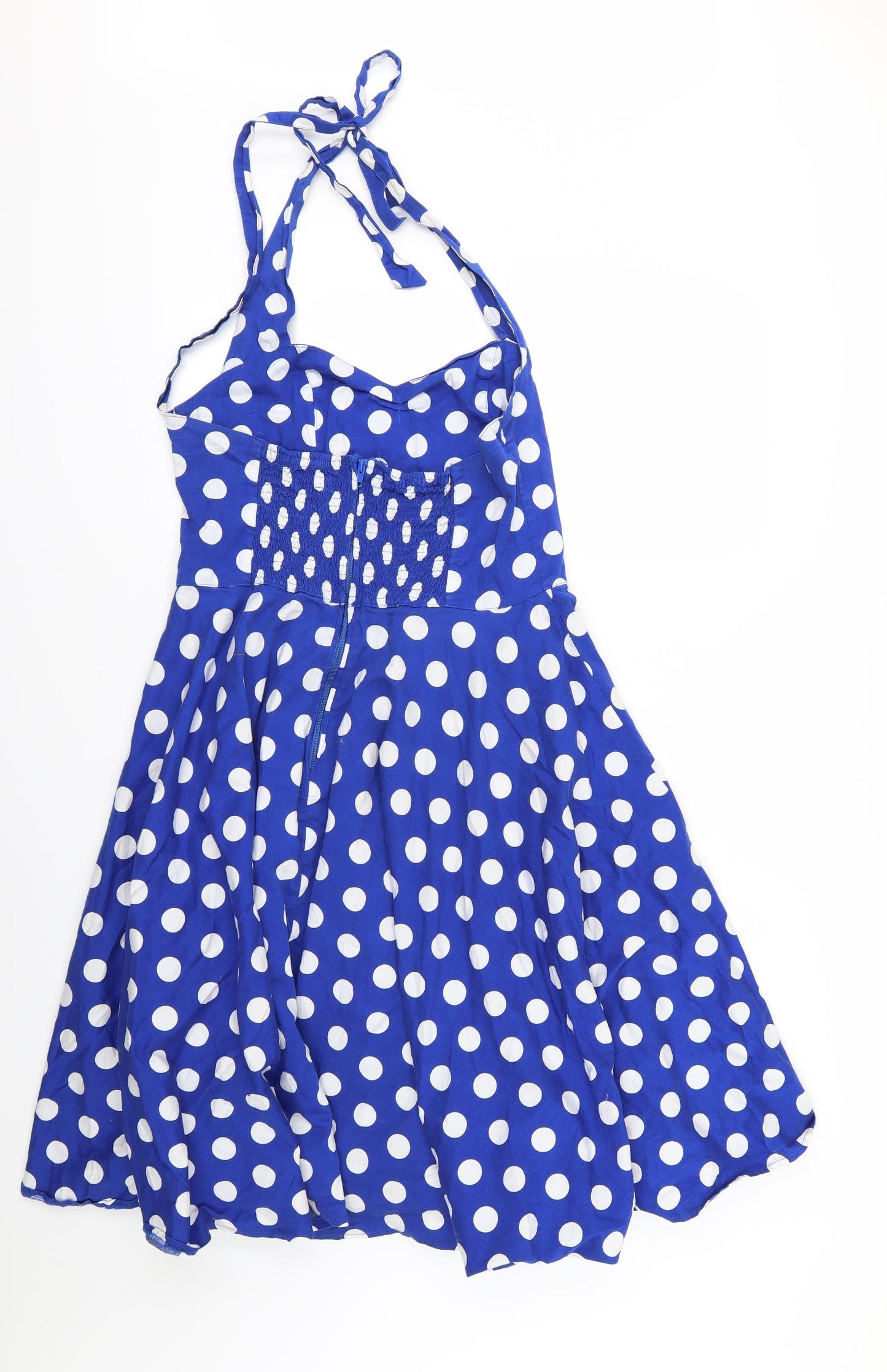 Hell Bunny Womens Blue Polka Dot  Skater Dress  Size L