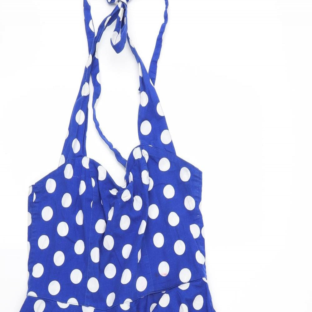 Hell Bunny Womens Blue Polka Dot  Skater Dress  Size L