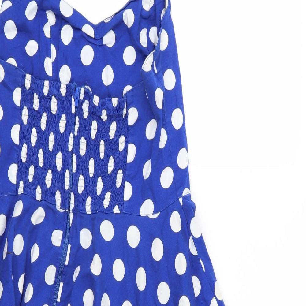 Hell Bunny Womens Blue Polka Dot  Skater Dress  Size L