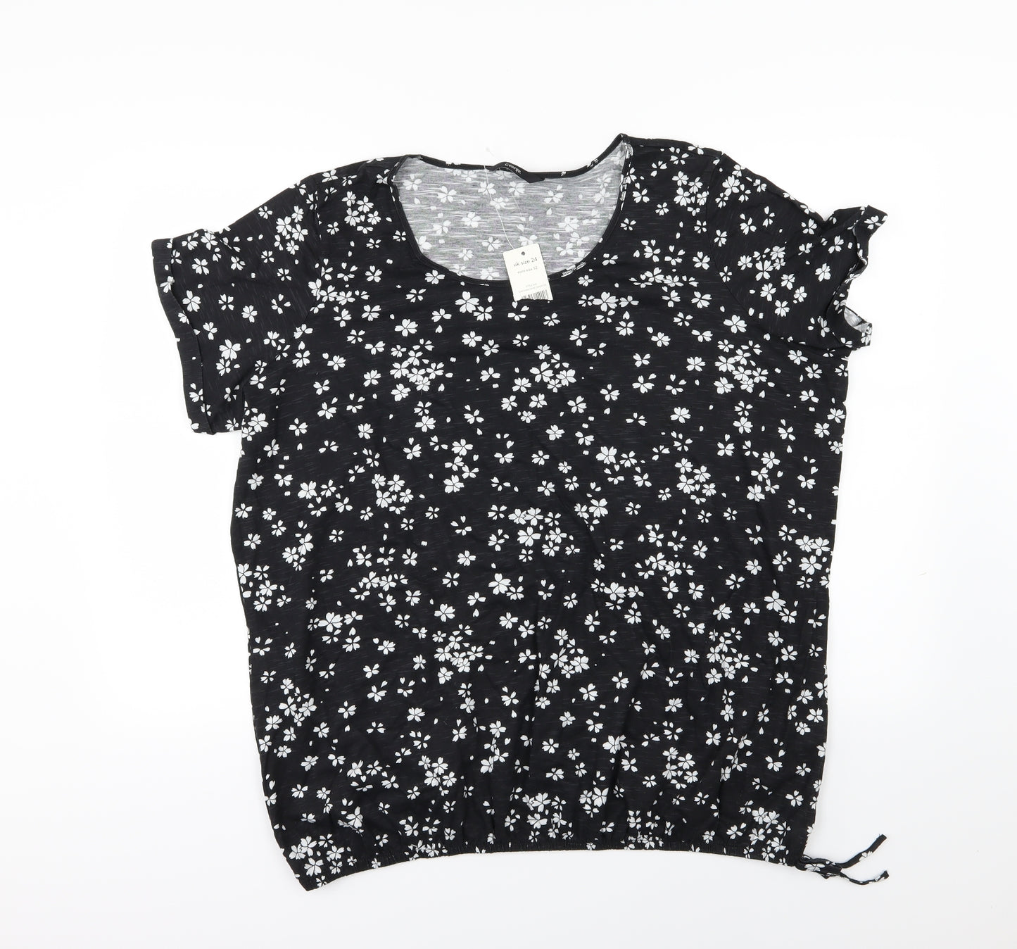 George Womens Black Floral Jersey Basic T-Shirt Size 24