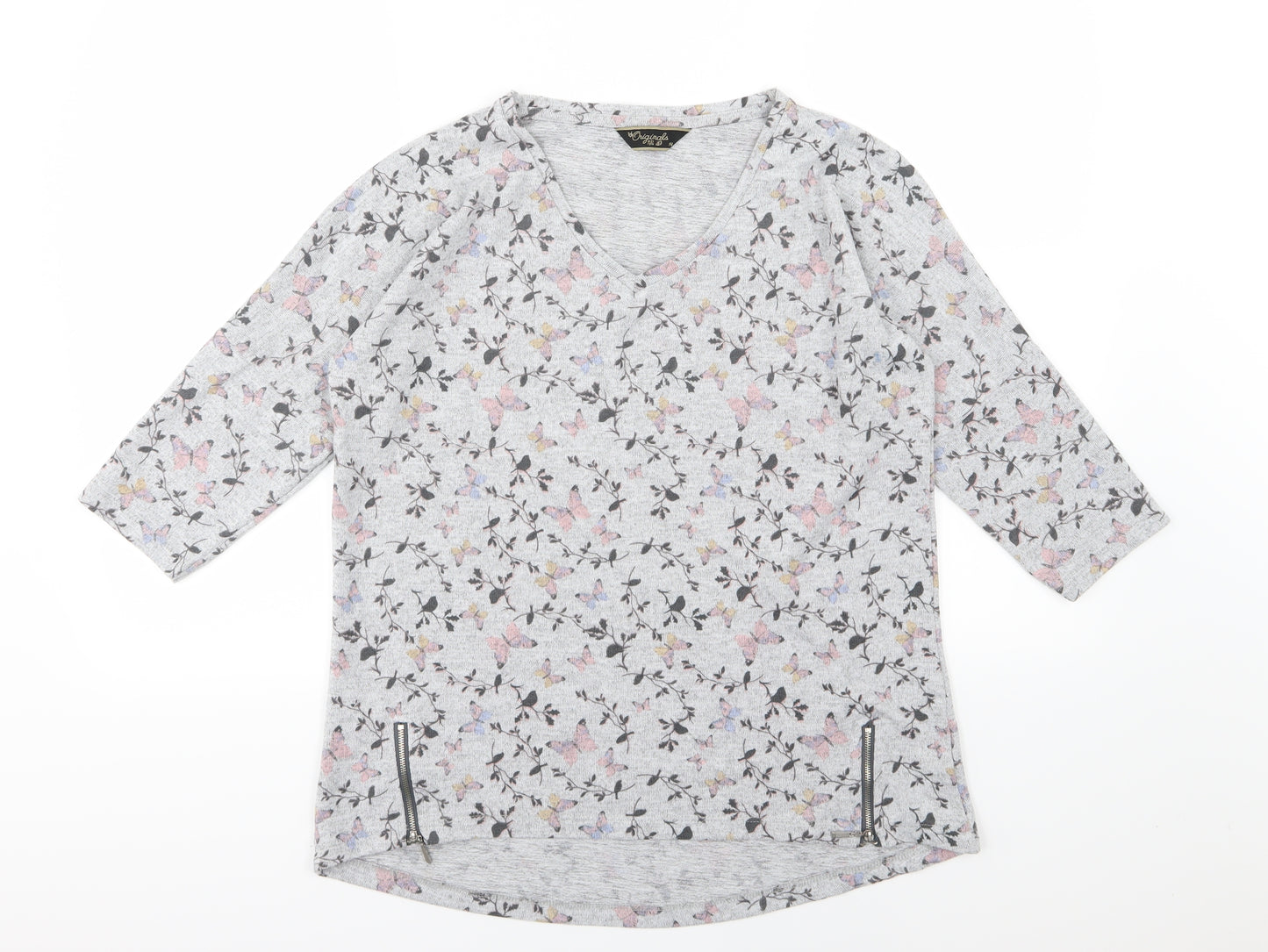 Originals Womens Grey Floral Knit Pullover Jumper Size 14