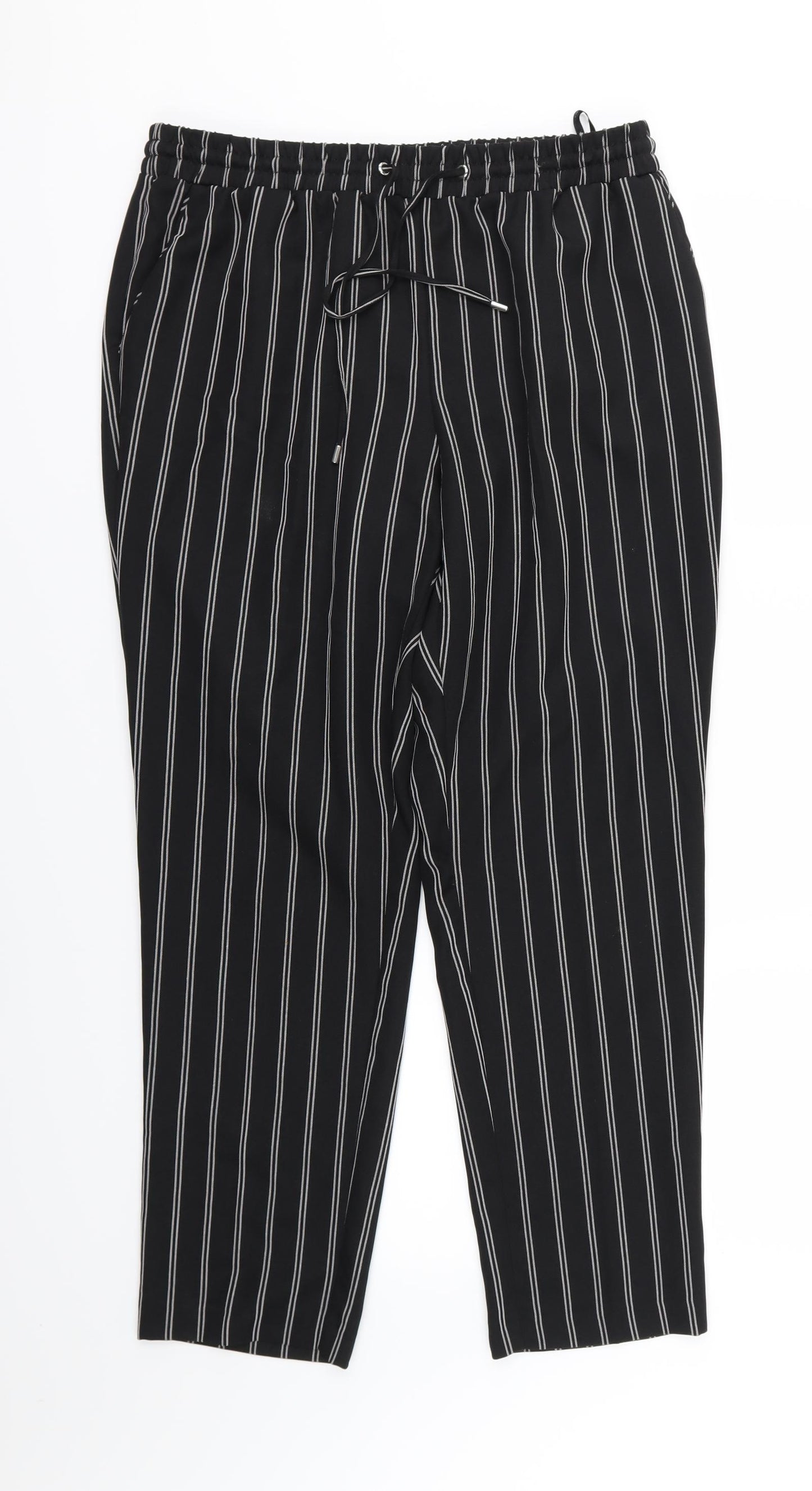 Primark Womens Black Striped Chiffon Trousers  Size 16 L28 in