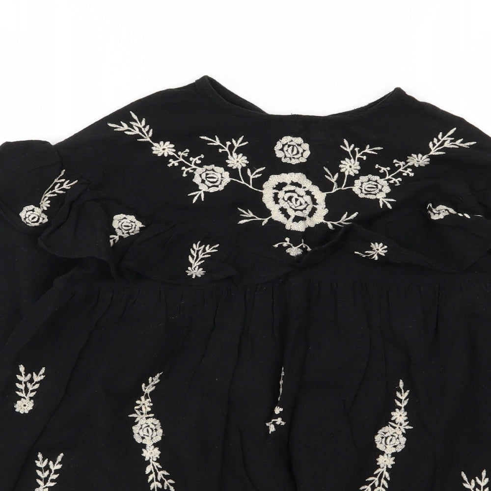 Zara Girls Black Floral Woven A-Line  Size 8 Years