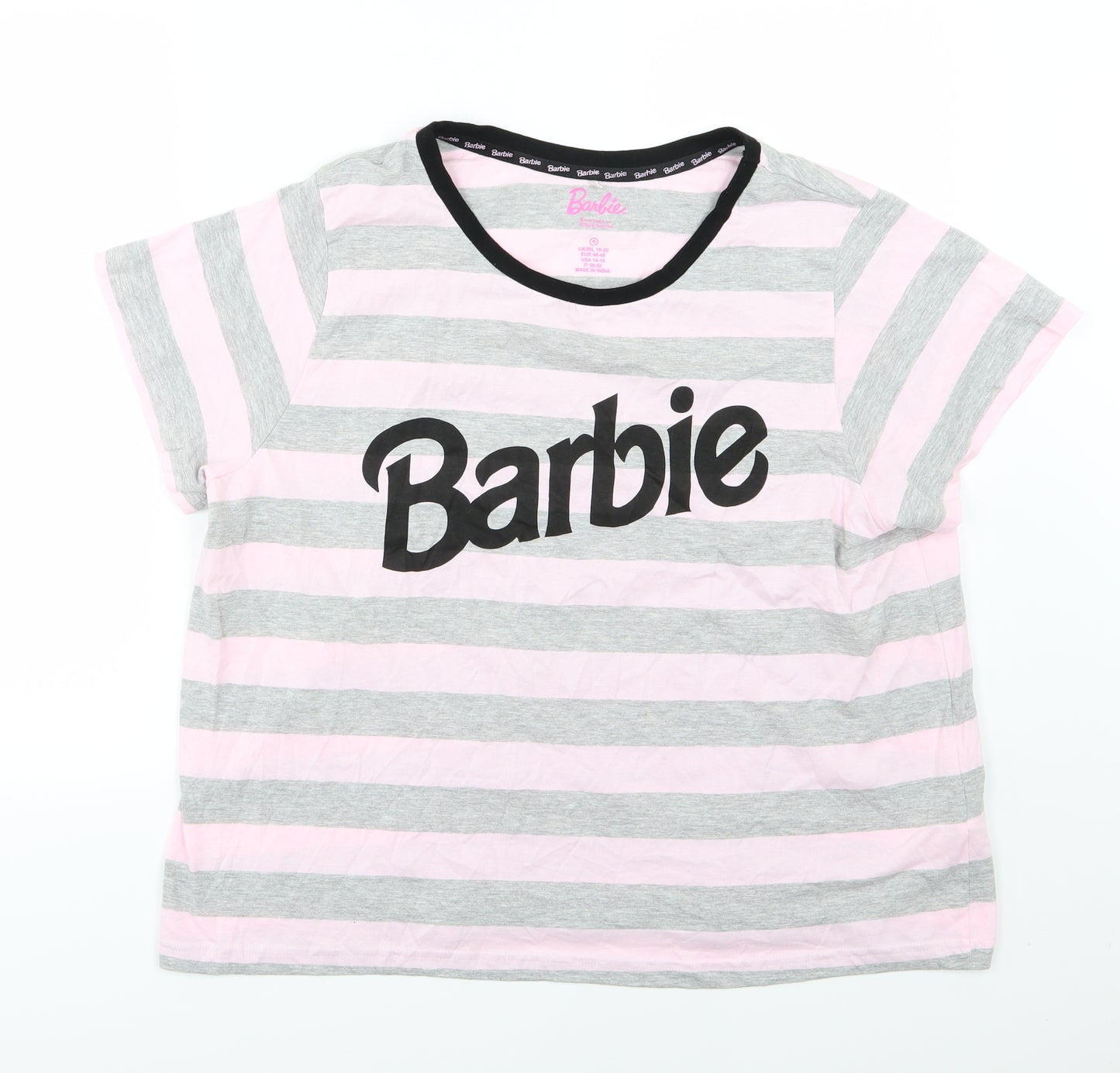 Primark Womens Pink Striped Jersey Top Pyjama Top Size XL  - Barbie