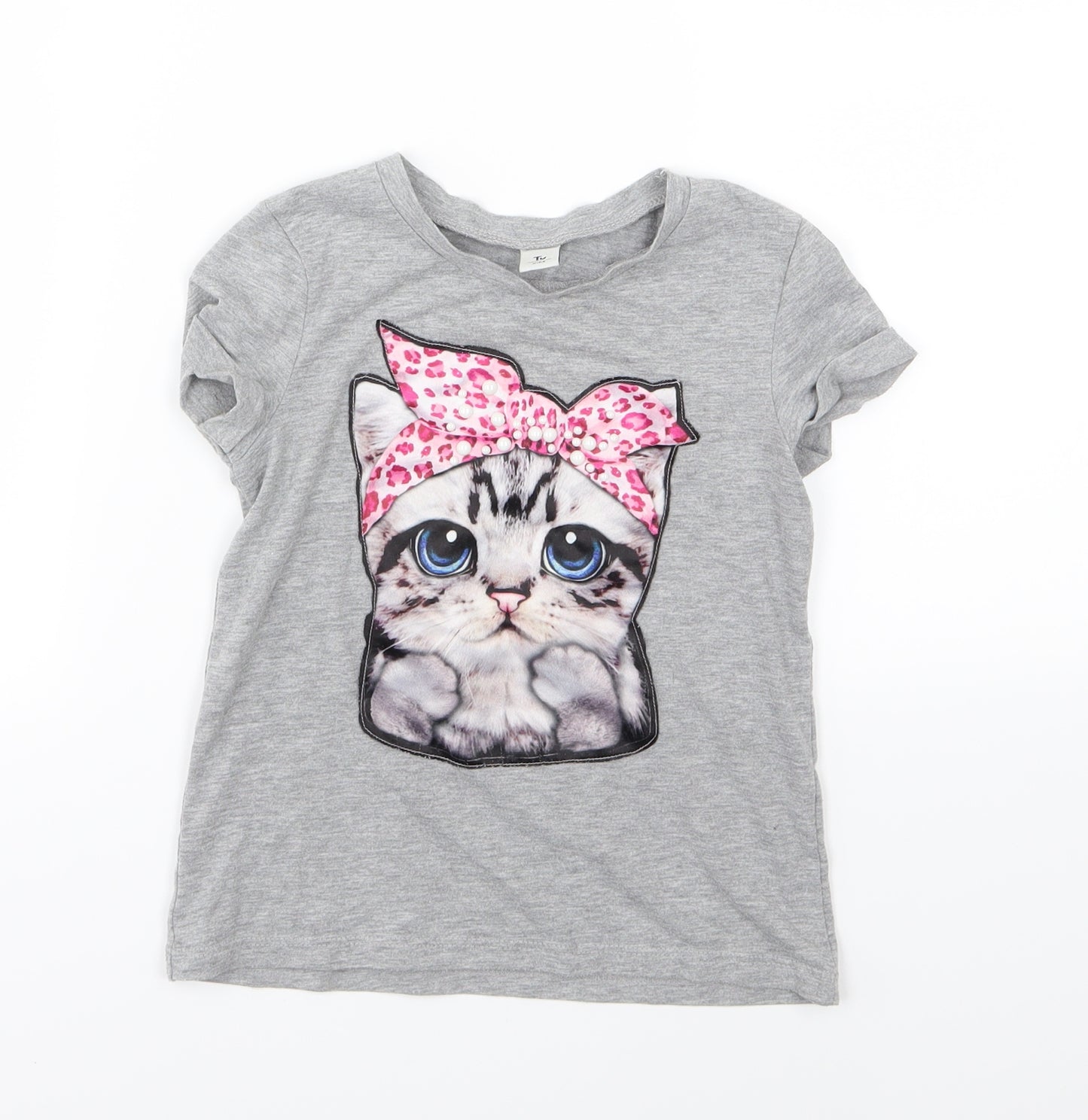 TU Girls Grey  Jersey Basic T-Shirt Size 5 Years  - Cat