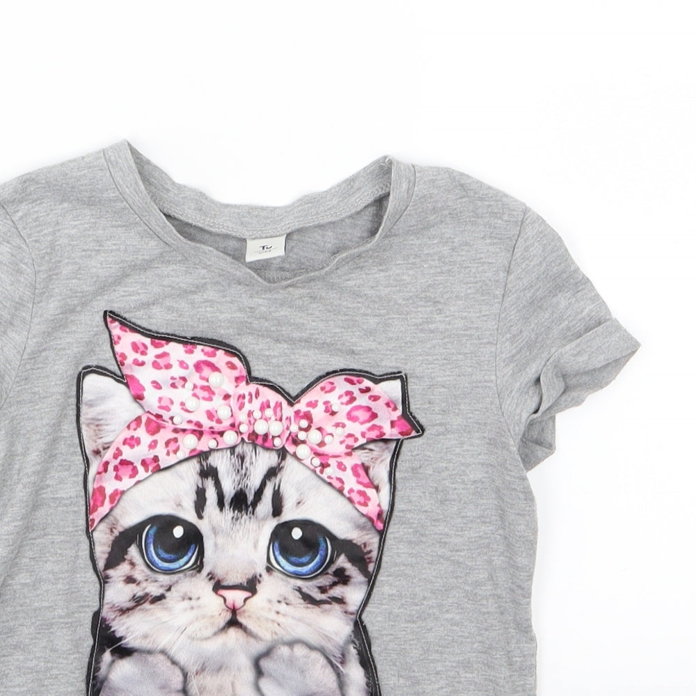 TU Girls Grey  Jersey Basic T-Shirt Size 5 Years  - Cat