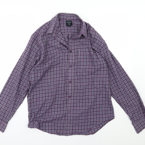 EWM Mens Purple Striped Woven  Button-Up Size M
