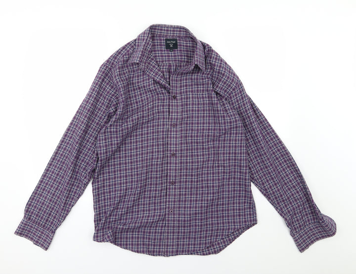 EWM Mens Purple Striped Woven  Button-Up Size M