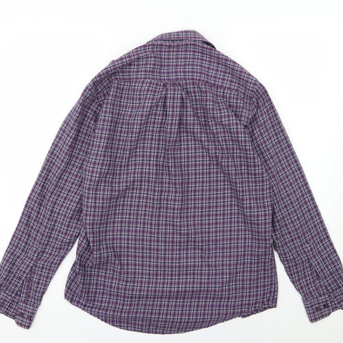 EWM Mens Purple Striped Woven  Button-Up Size M