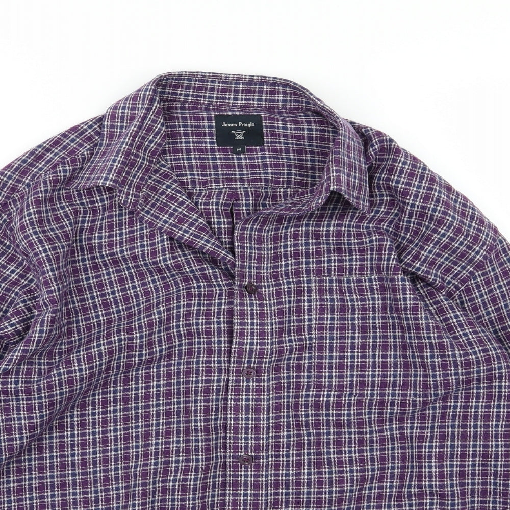 EWM Mens Purple Striped Woven  Button-Up Size M