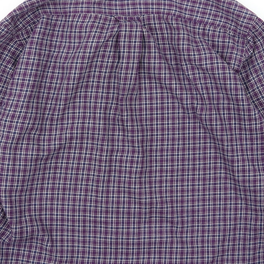 EWM Mens Purple Striped Woven  Button-Up Size M