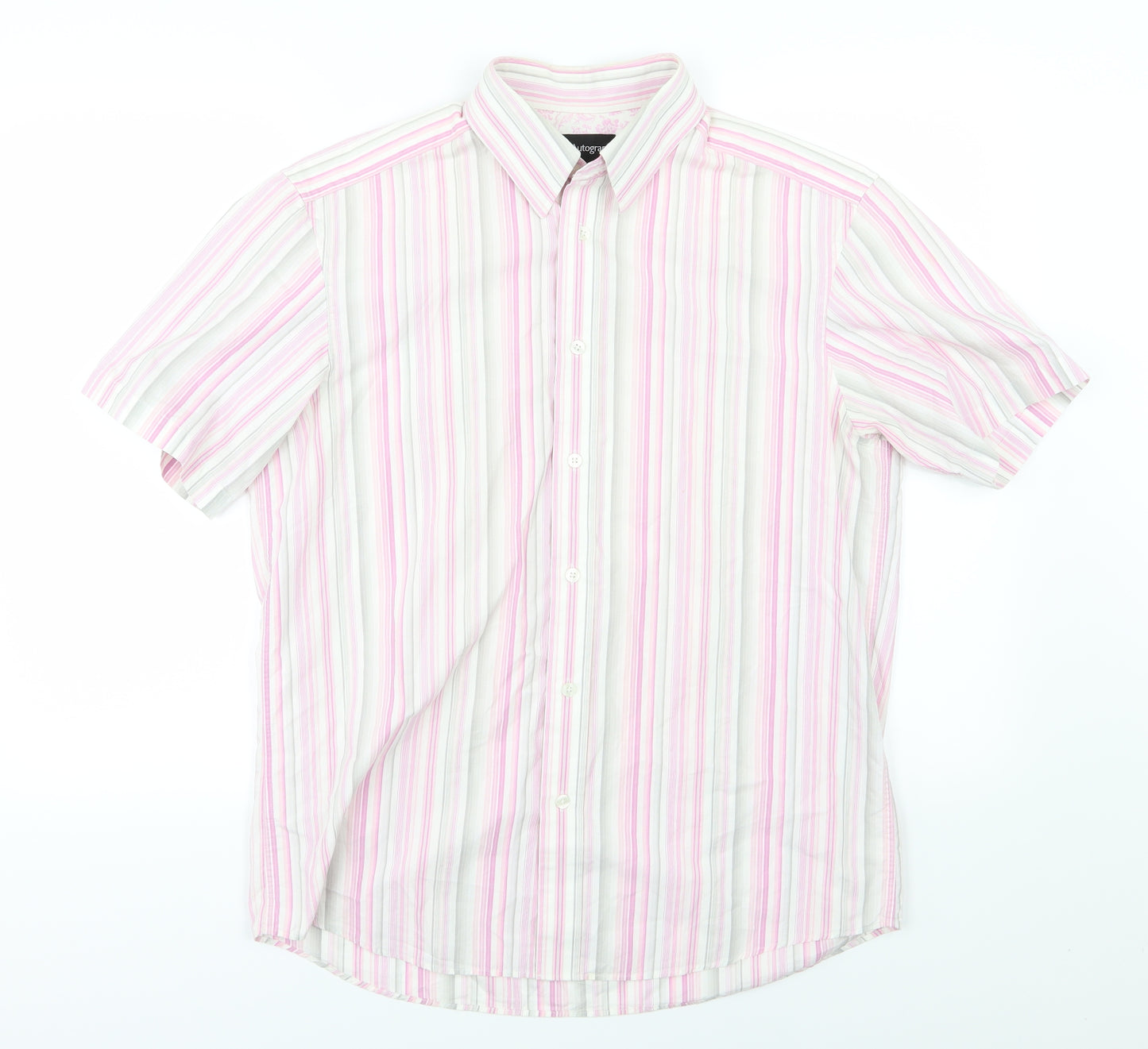 Marks and Spencer Mens Pink Striped Woven  Button-Up Size M