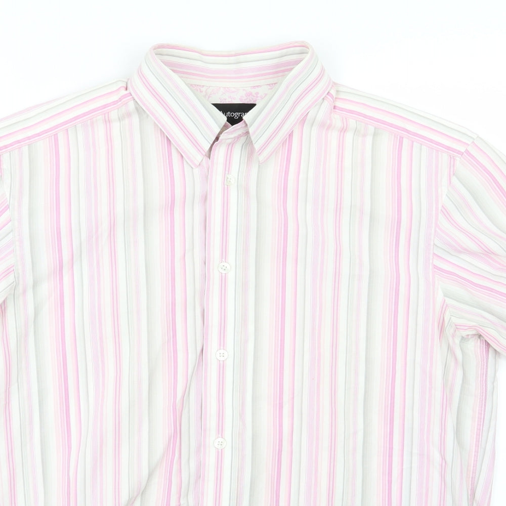 Marks and Spencer Mens Pink Striped Woven  Button-Up Size M
