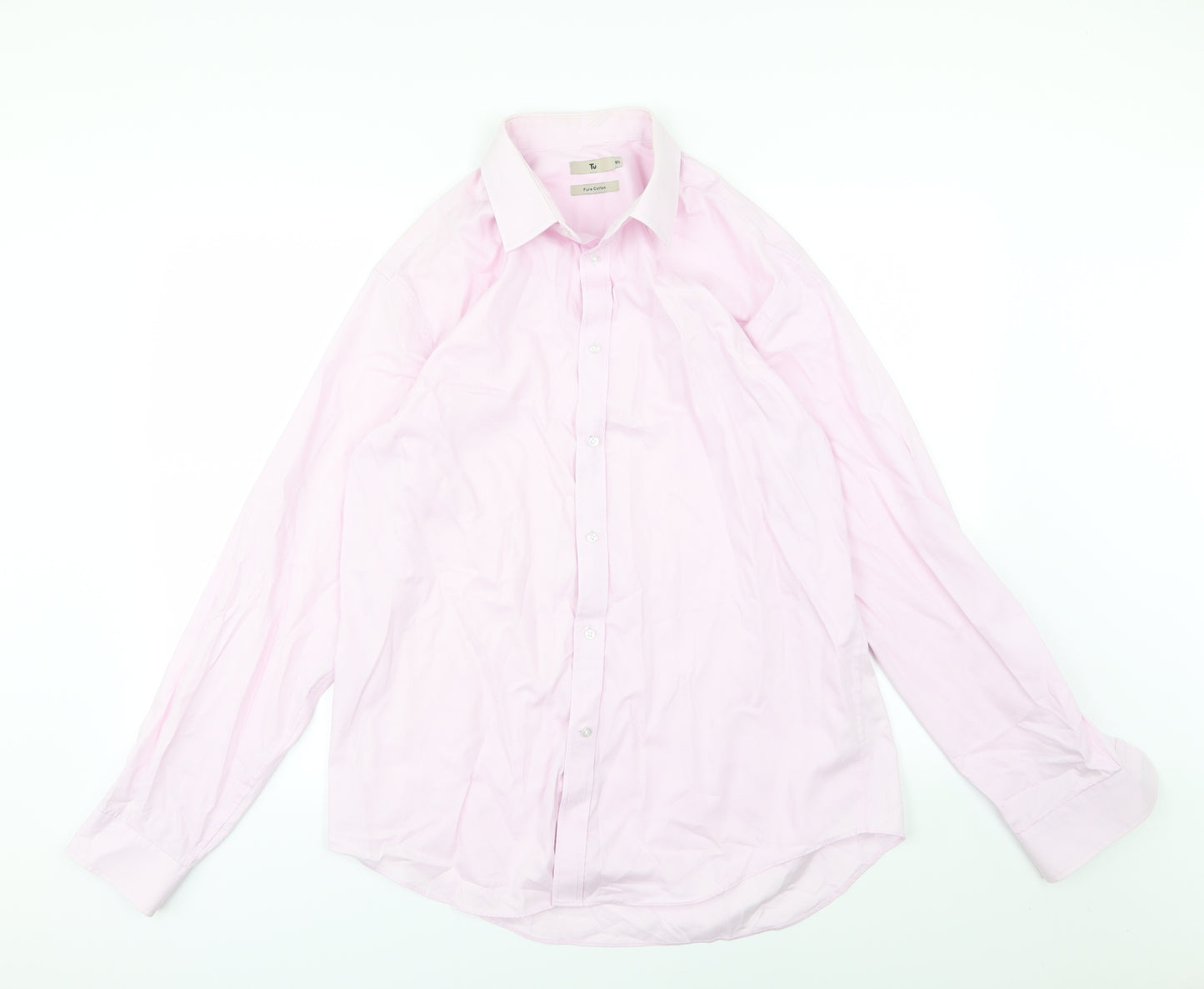 TU Mens Pink  Woven  Dress Shirt Size 16.5