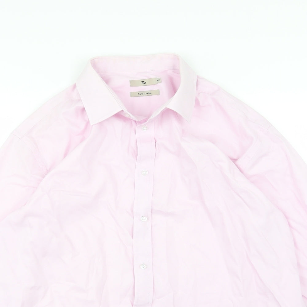 TU Mens Pink  Woven  Dress Shirt Size 16.5