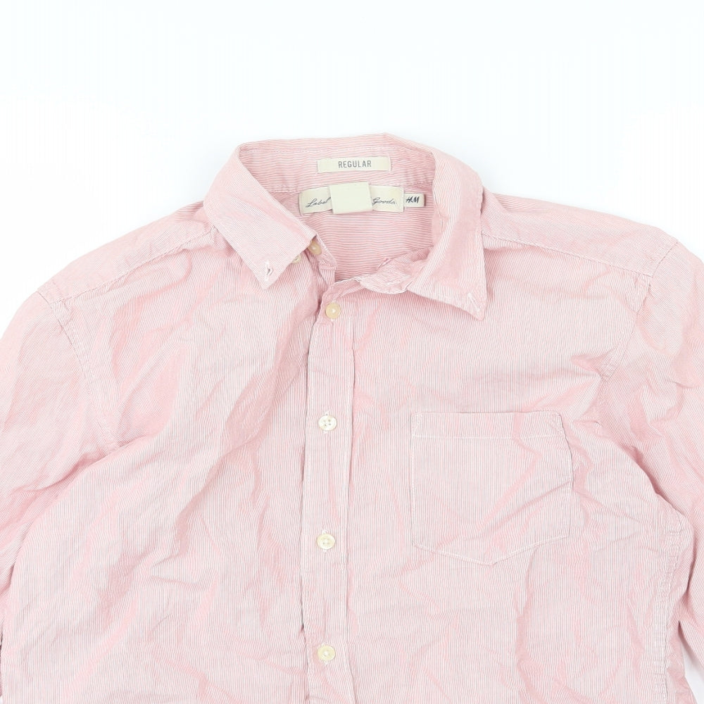 H&M Mens Red Striped Woven  Button-Up Size S
