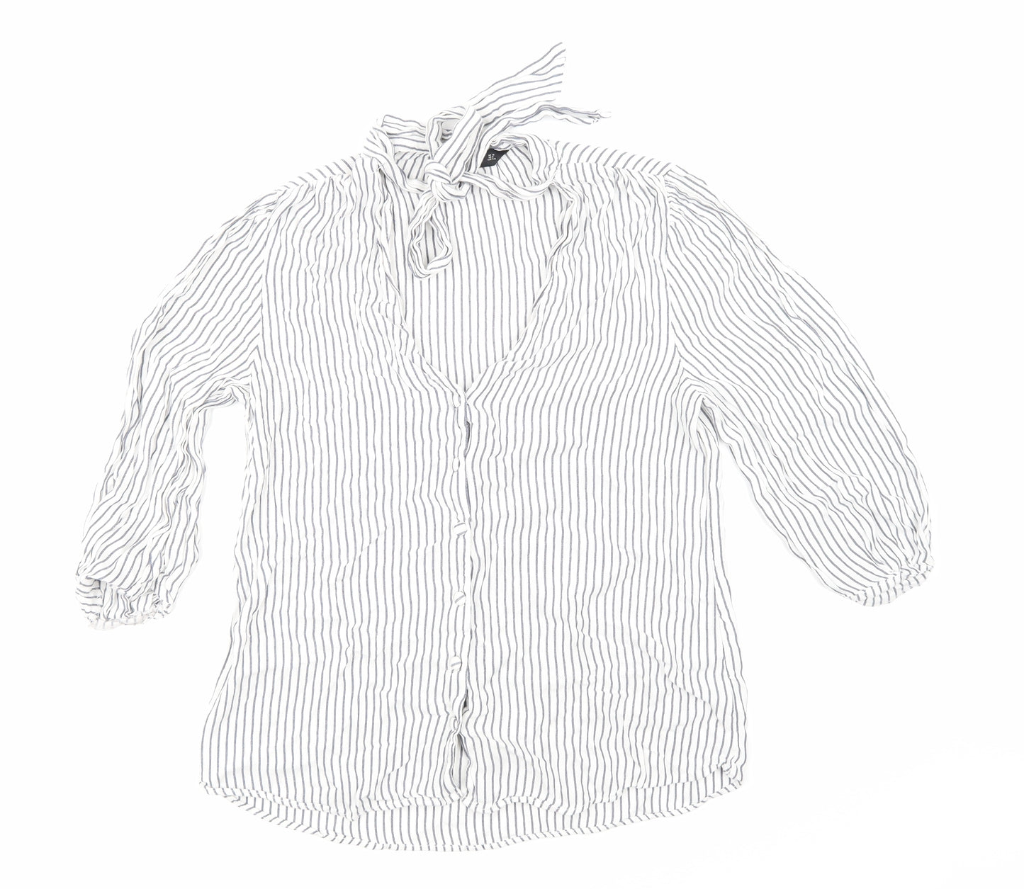 F&F Womens Blue Striped  Basic Button-Up Size 12