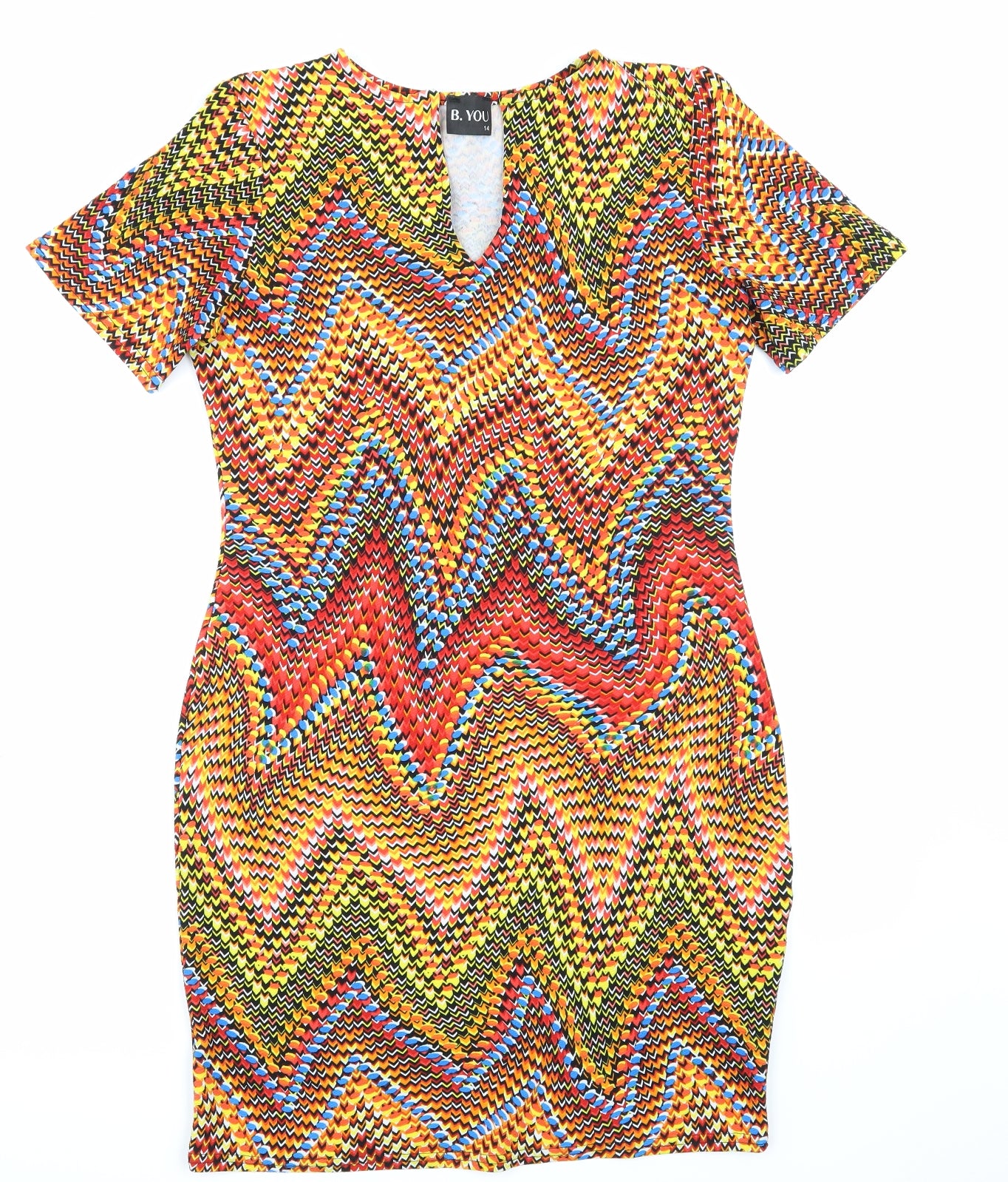 B you Womens Yellow Argyle/Diamond  Pencil Dress  Size 14