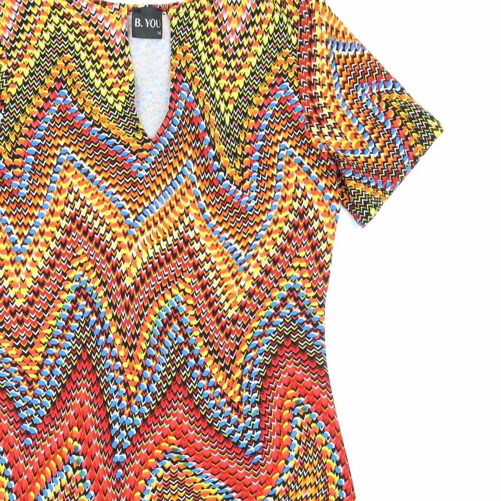 B you Womens Yellow Argyle/Diamond  Pencil Dress  Size 14