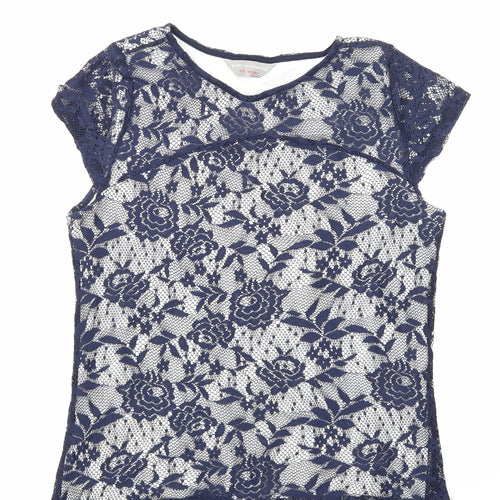 Dorothy Perkins Womens Blue Floral Lace Basic T-Shirt Size 12