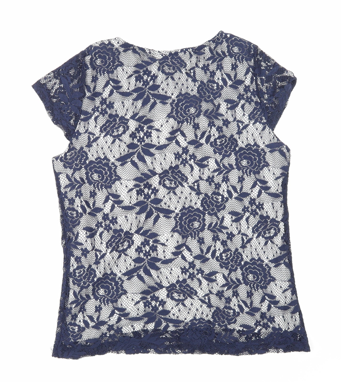Dorothy Perkins Womens Blue Floral Lace Basic T-Shirt Size 12