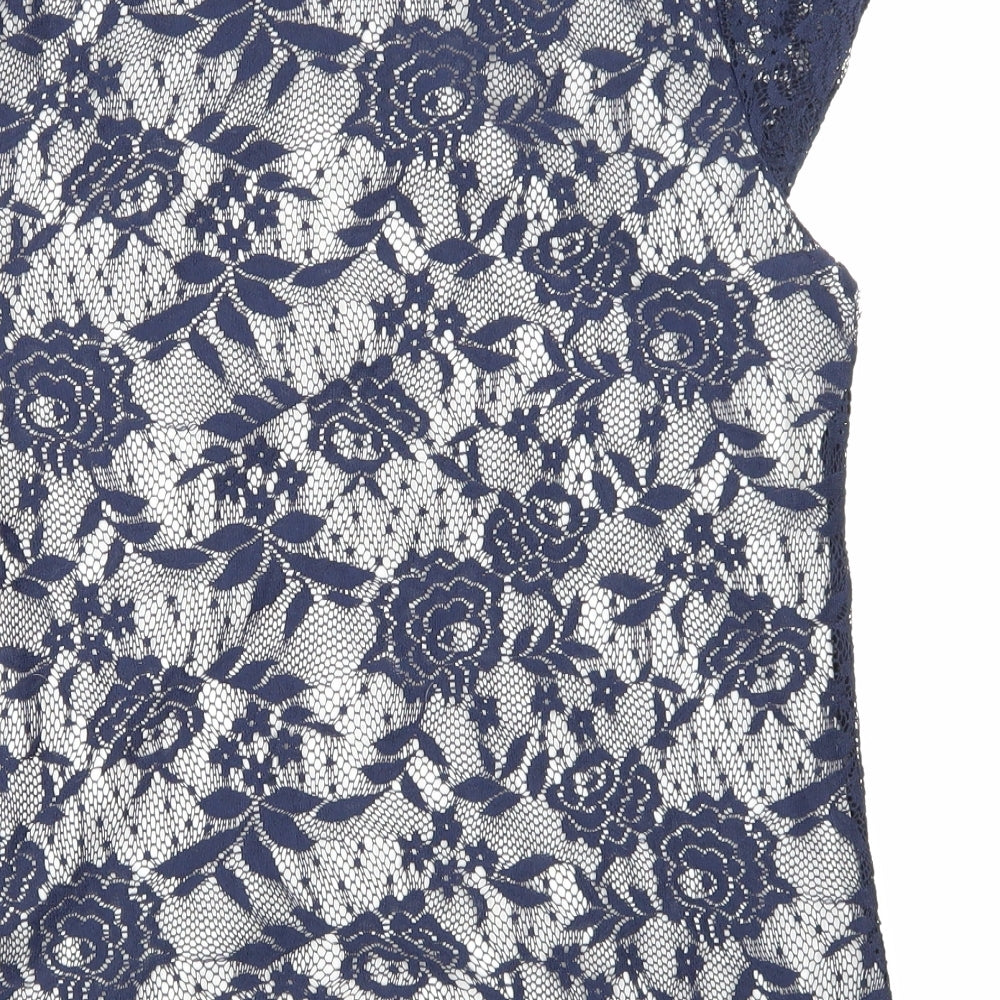Dorothy Perkins Womens Blue Floral Lace Basic T-Shirt Size 12