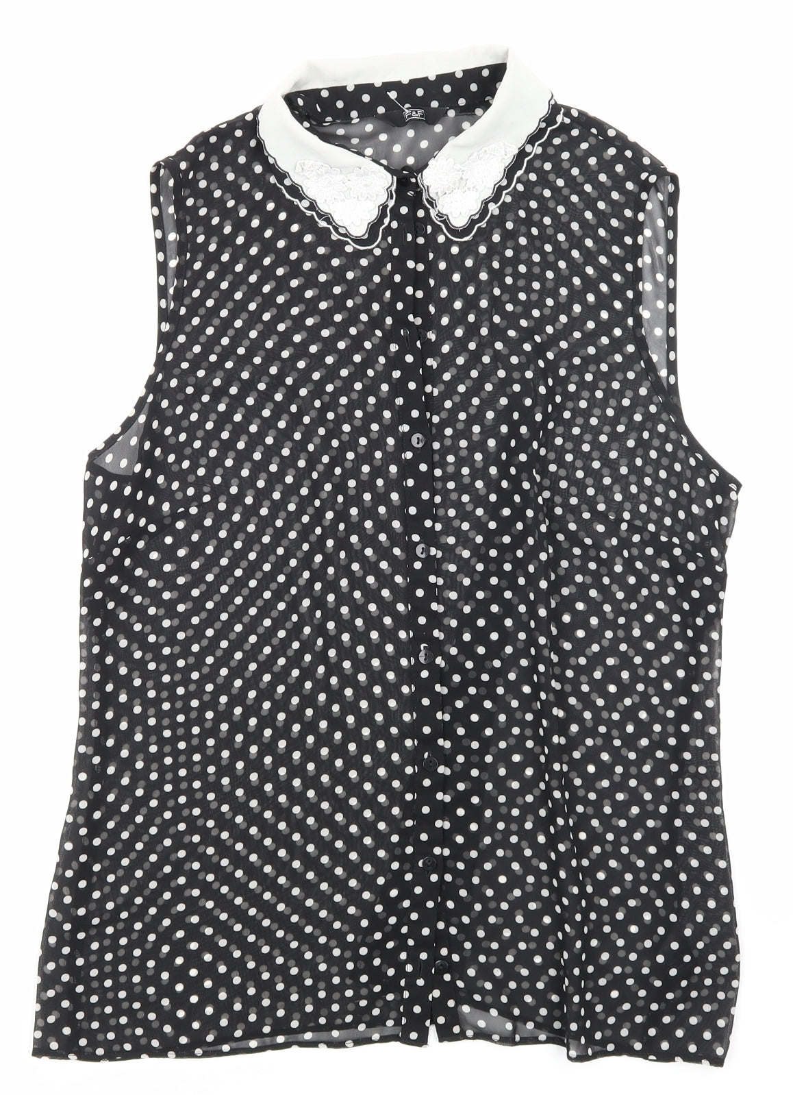 F&F Womens Black Polka Dot Mesh Basic Blouse Size 16