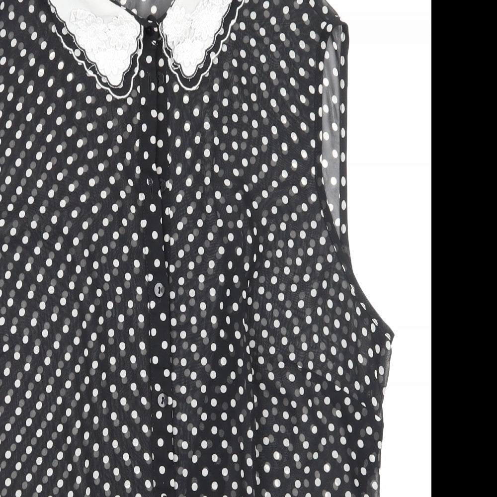 F&F Womens Black Polka Dot Mesh Basic Blouse Size 16