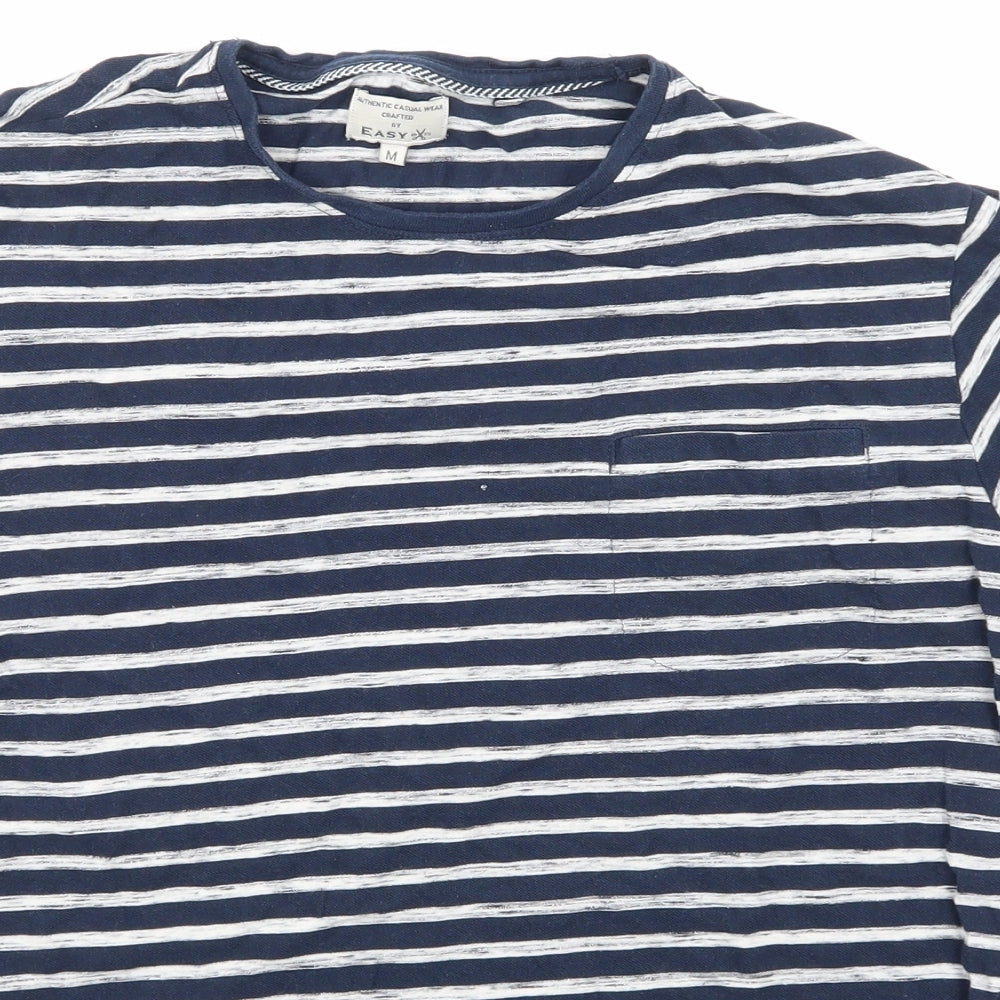 Easy Mens Blue Striped   T-Shirt Size M