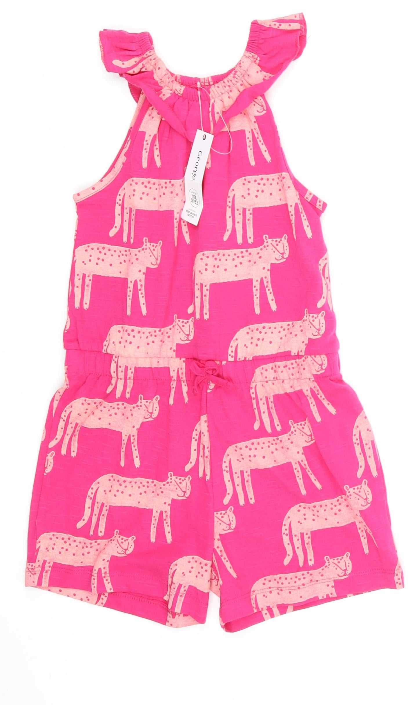 George Girls Pink Animal Print  Playsuit One-Piece Size 5-6 Years