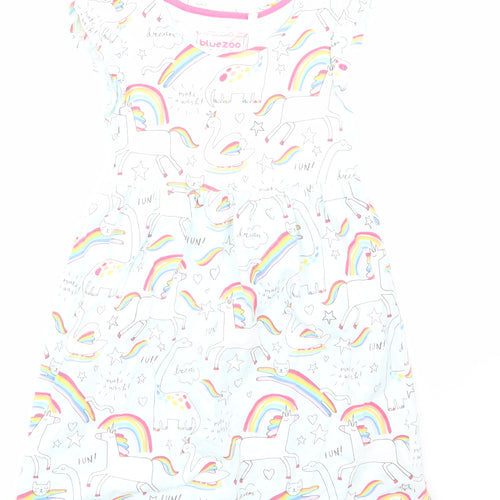 Blue Zoo Girls Blue Animal Print  Skater Dress  Size 5-6 Years